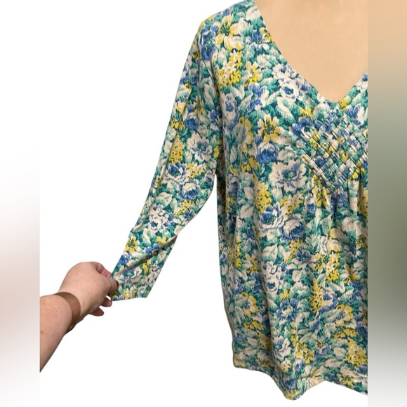 Caribbean Joe Multicolored Floral V-Neck Short Sleeve Pullover Top Women's Sz 2X - Picture 4 of 12
